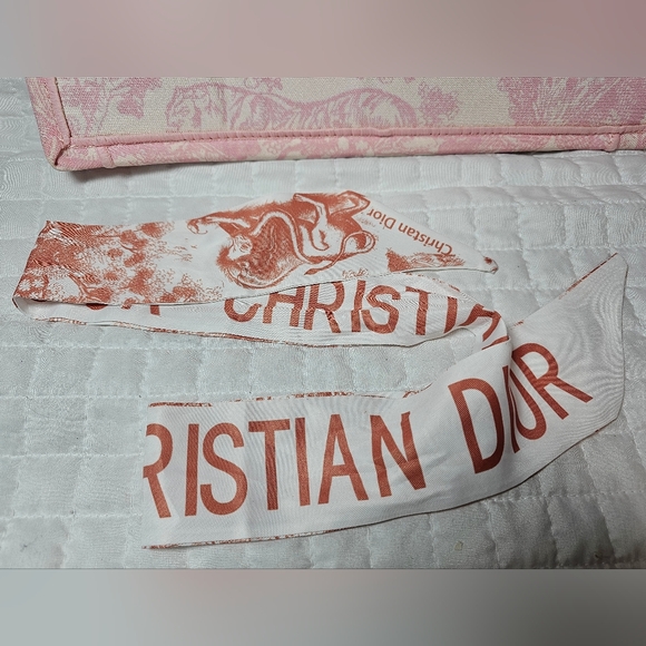 Dior Pink and White Logo Twilly Like New No Callouts - Picture 4 of 4